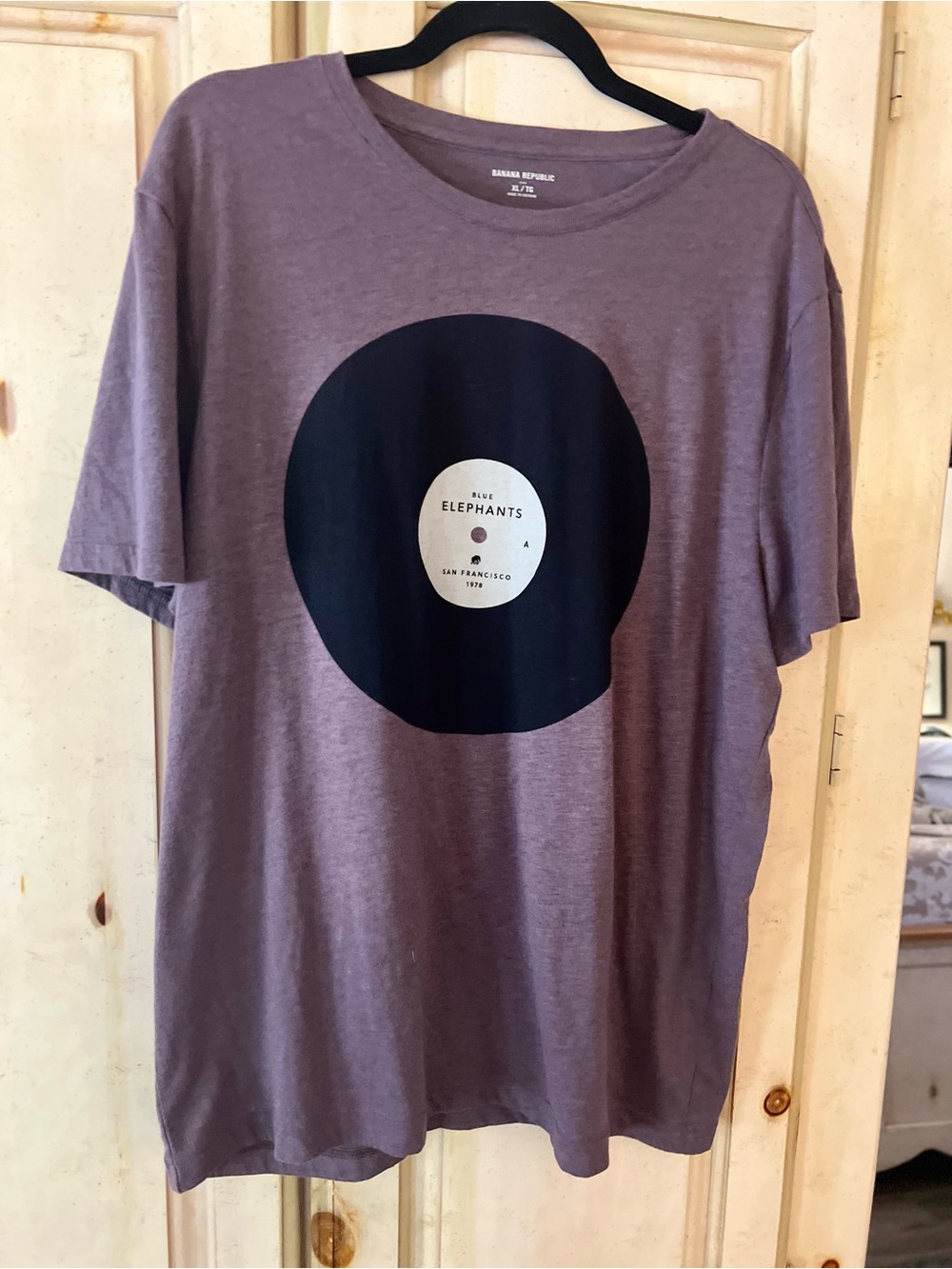 Banana Republic Grey Blue Elephant Tee with Black Record Graphic